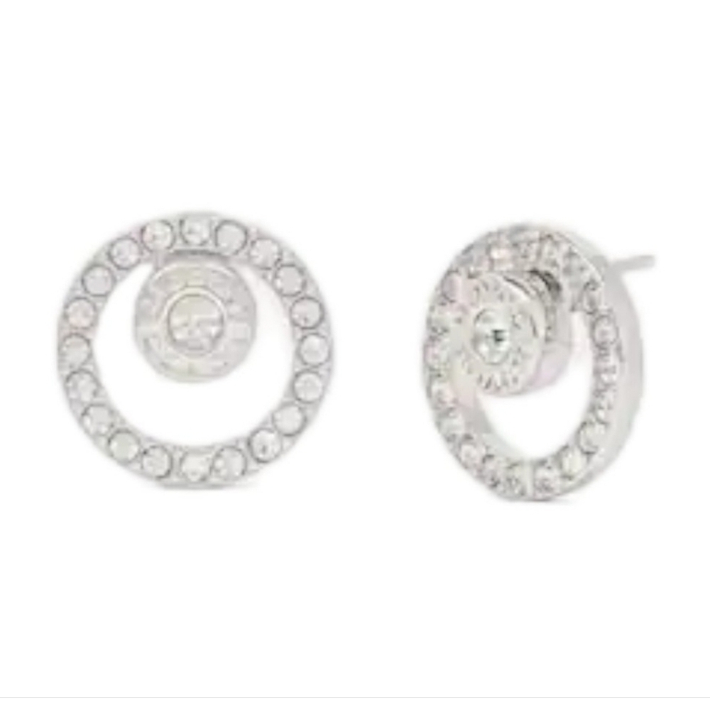🩶▪️ COACH▪️ CIRCLE HALO STUD EARRINGS CZ SilverTone PLATED - Picture 2 of 6